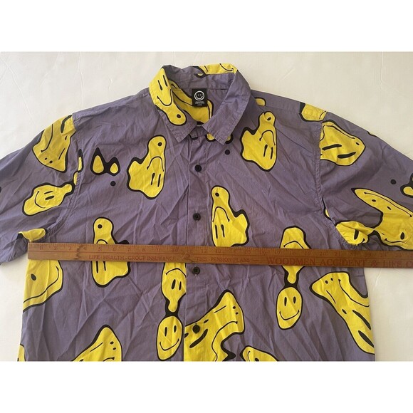 NEFF Men's Daily Button Up Smiley Face Purple Yellow Size Large - Picture 3 of 7